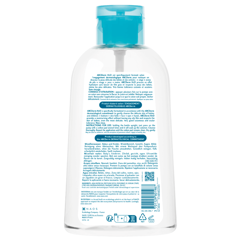 Apa micelara cu pompa inversa ABCDerm H2O, 1000 ml, Bioderma Apa micelara cu pompa inversa ABCDerm H2O, 1000 ml, Bioderma