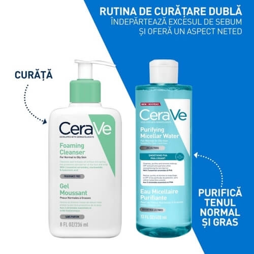 Apa micelara purifianta pentru ten normal si gras, 400 ml, Cerave Apa micelara purifianta pentru ten normal si gras, 400 ml, Cerave