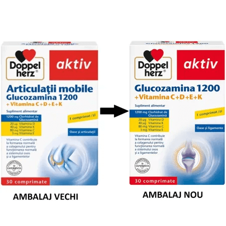 Aktiv Articulatii mobile - Glucozamina 1200 + Vitamina C+D+E+K, 30compr, Doppelherz Aktiv Articulatii mobile - Glucozamina 1200 + Vitamina C+D+E+K, 30compr, Doppelherz