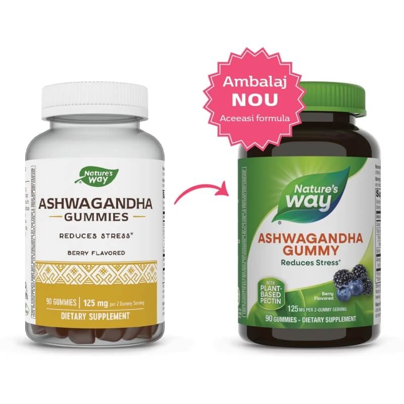 Ashwagandha Gummy Nature's Way, 125 mg, 90 jeleuri, Secom