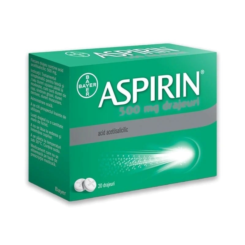 Aspirin, 500 mg, 20 drajeuri, Bayer