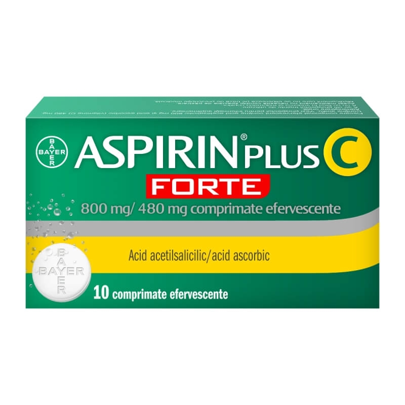 Aspirin Plus C Forte, 800 mg/480 mg, 10 comprimate efervescente, Bayer Aspirin Plus C Forte, 800 mg/480 mg, 10 comprimate efervescente, Bayer