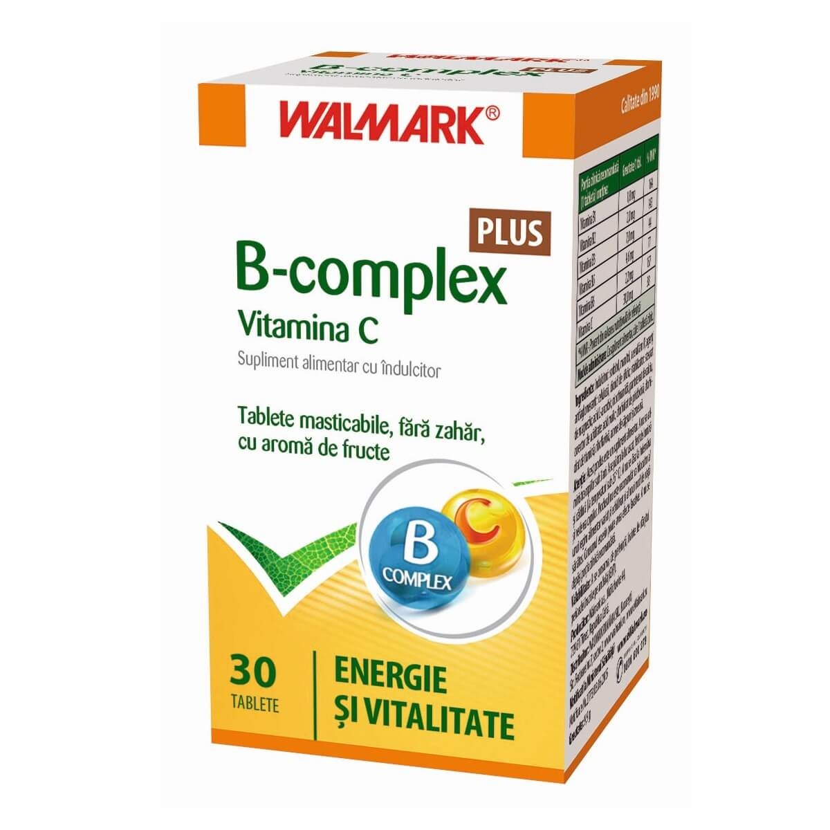 B complex + Vitamina C cu aroma de fructe, 30 tablete, Walmark B complex + Vitamina C cu aroma de fructe, 30 tablete, Walmark