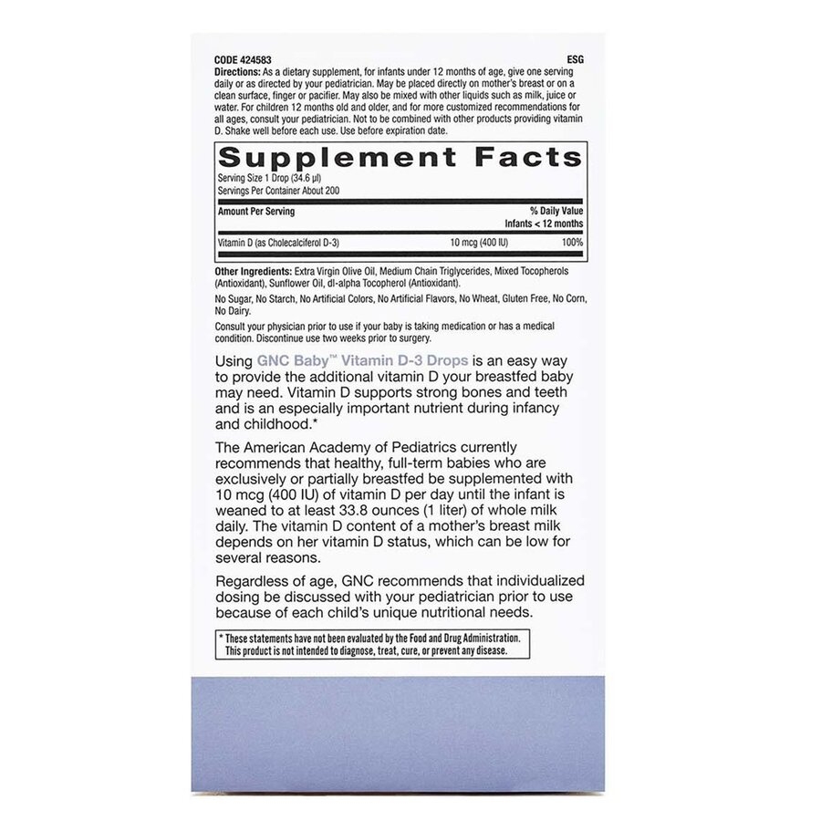 Picaturi cu Vitamina D3 Baby Milestones, 7.5 ml, GNC
