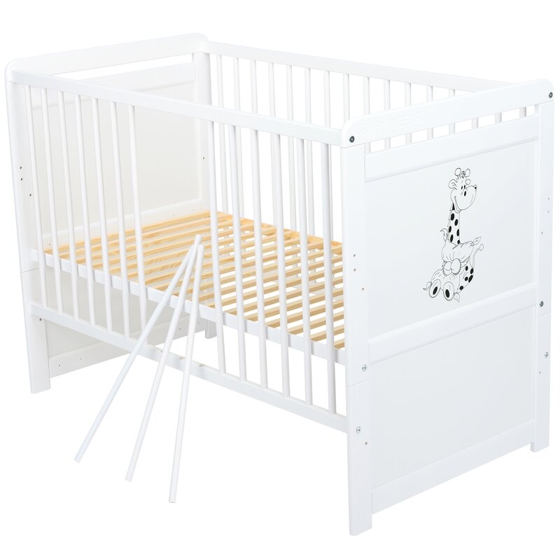 Babyneeds - Patut din lemn Nadia II Girafa 120x60 cm, multifunctional, Alb