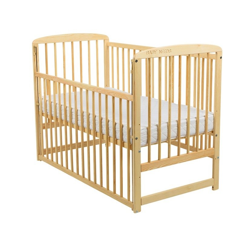 BabyNeeds - Patut din lemn Ola 120x60 cm cu laterala culisanta Natur