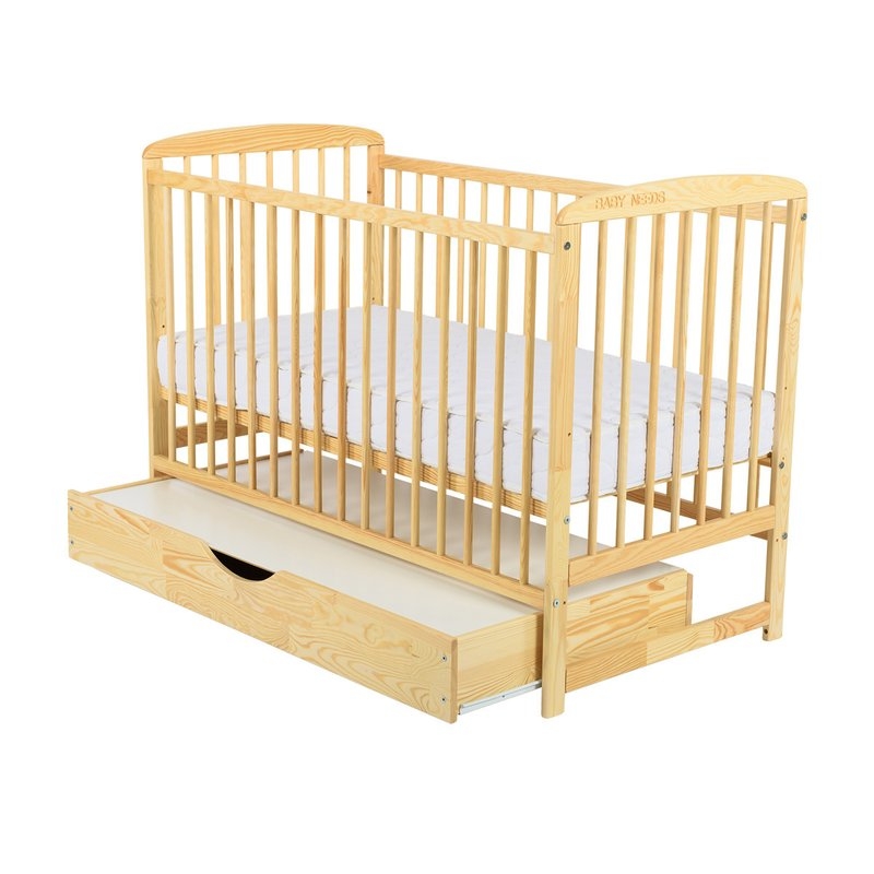 BabyNeeds - Patut din lemn Ola 120x60 cm cu sertar Natur
