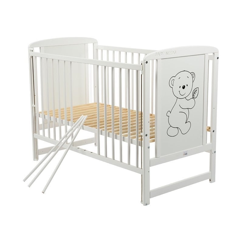BabyNeeds - Patut din lemn Timmi 120x60 cm cu laterala culisanta Alb BabyNeeds - Patut din lemn Timmi 120x60 cm cu laterala culisanta Alb