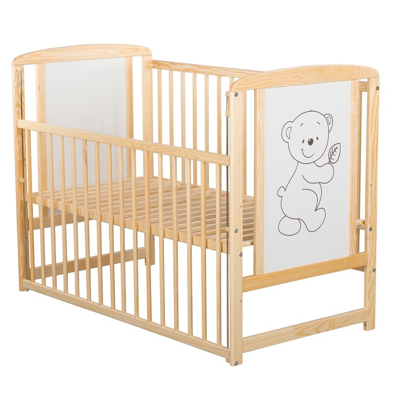 BabyNeeds - Patut din lemn Timmi 120x60 cm cu laterala culisanta Natur