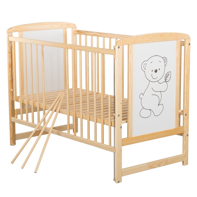 BabyNeeds - Patut din lemn Timmi 120x60 cm cu laterala culisanta Natur