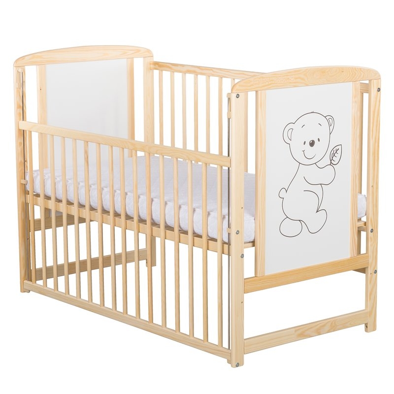 BabyNeeds - Patut din lemn Timmi 120x60 cm cu laterala culisanta Natur