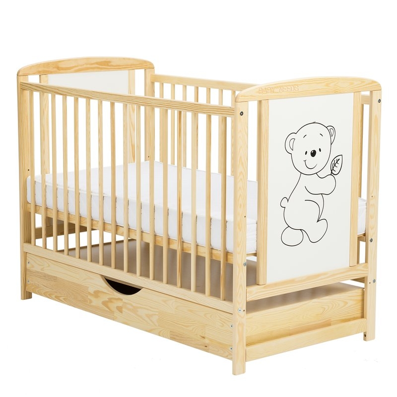 BabyNeeds - Patut din lemn Timmi 120x60 cm cu sertar Natur BabyNeeds - Patut din lemn Timmi 120x60 cm cu sertar Natur