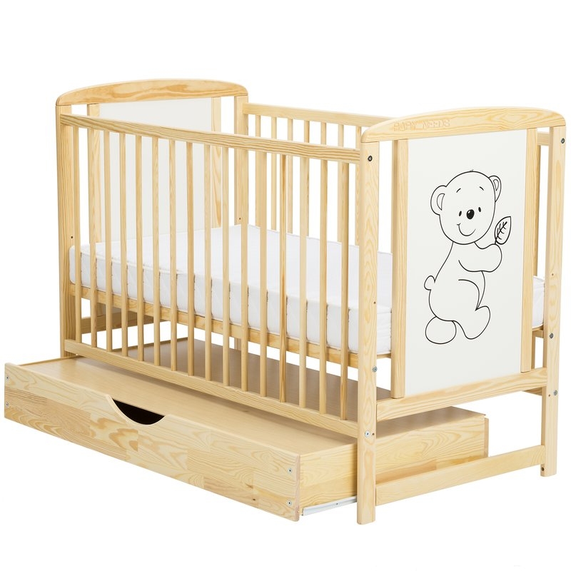 BabyNeeds - Patut din lemn Timmi 120x60 cm cu sertar Natur BabyNeeds - Patut din lemn Timmi 120x60 cm cu sertar Natur