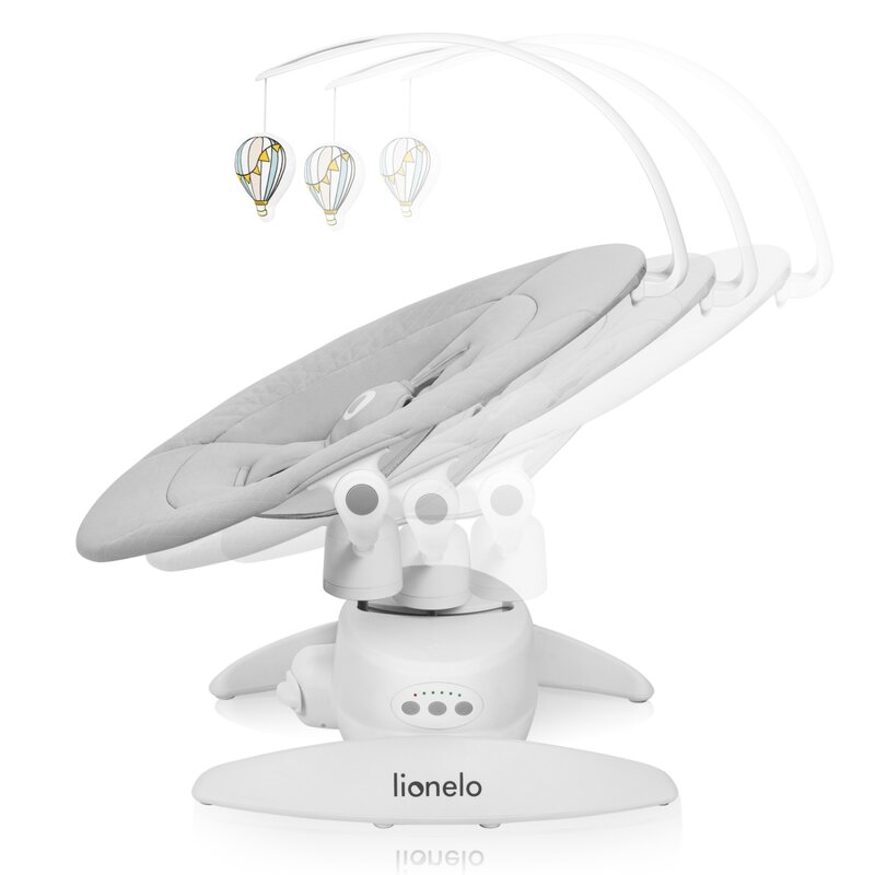 Balansoar, Lionelo, Iris, 2 in 1, Rotire 360 grade, Electric, Cu 3 moduri de leganare, Cu 5 trepte de viteza, Cu 3 pozitii de inclinare, Pana la 9 kg, Gri