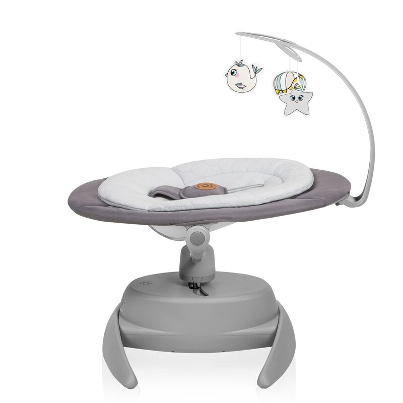 Balansoar, Lionelo, Mell, 2 in 1, Rotire 360 grade, Electric, Cu 3 moduri de leganare, Cu 5 trepte de viteza, Cu 3 pozitii de inclinare, Cu timer, 12 melodii si 2 sunete ale naturii, Pana la 9 kg, Gri