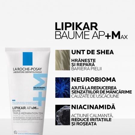 Balsam triplu reparator Lipikar Baume AP+Max, 200 ml, La Roche-Posay