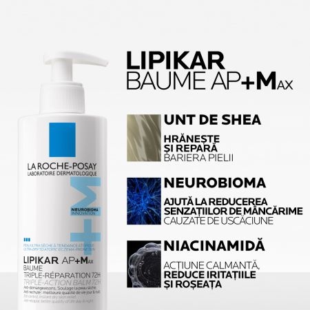 Balsam triplu reparator Lipikar Baume AP+Max, 400 ml, La Roche-Posay