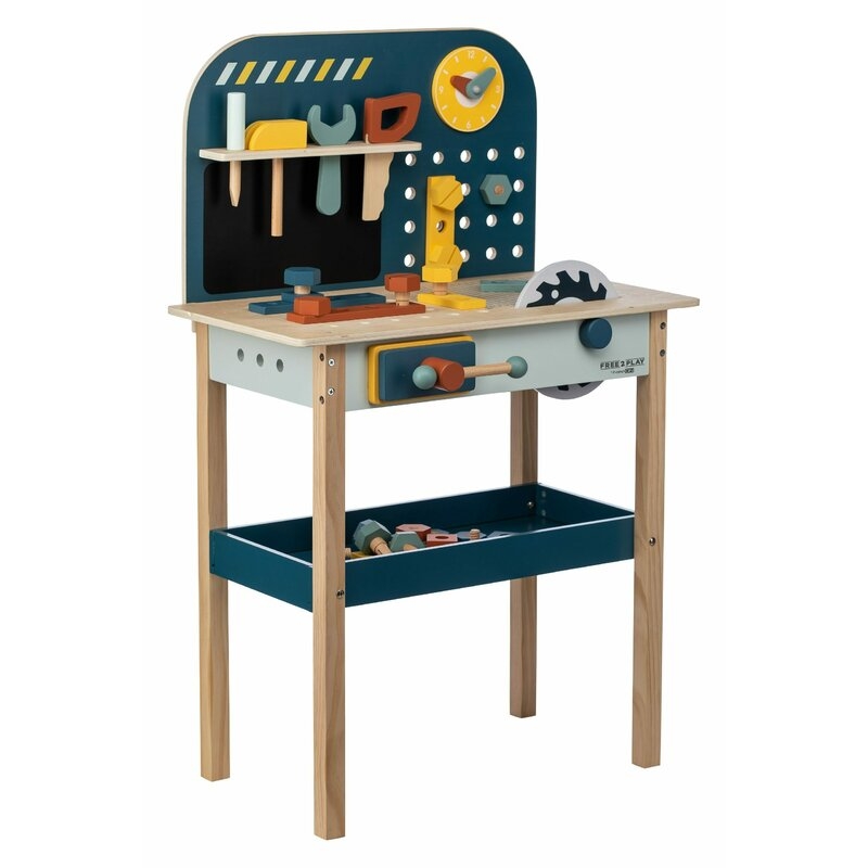 Banc de lucru, Free2Play, My first wooden Work Bench, Cu diverse unelte si accesorii, Pliabil, 55 x 28,5 x 85 cm, 36 luni+, Multicolor Banc de lucru, Free2Play, My first wooden Work Bench, Cu diverse unelte si accesorii, Pliabil, 55 x 28,5 x 85 cm, 36 luni+, Multicolor