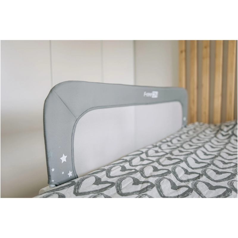 Bariera de protectie pentru pat bebe, Rabatabila, Instalare usoara, Dimensiune 135 x 57 cm, FreeON, Little Stars, Grey Bariera de protectie pentru pat bebe, Rabatabila, Instalare usoara, Dimensiune 135 x 57 cm, FreeON, Little Stars, Grey