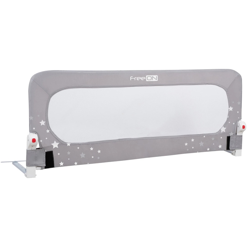 Bariera de protectie pentru pat bebe, Rabatabila, Instalare usoara, Dimensiune 135 x 57 cm, FreeON, Little Stars, Grey Bariera de protectie pentru pat bebe, Rabatabila, Instalare usoara, Dimensiune 135 x 57 cm, FreeON, Little Stars, Grey