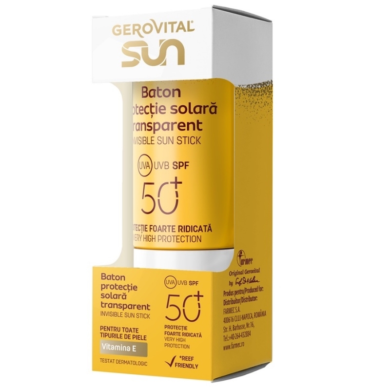 Baton transparent cu protectie solara SPF 50+ Sun, 12 ml, Gerovital