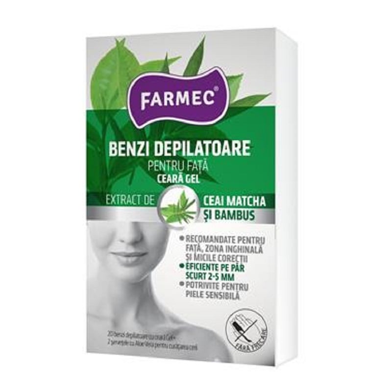 Benzi depilatoare pentru fata cu ceara-gel, 20 bucati, Farmec Benzi depilatoare pentru fata cu ceara-gel, 20 bucati, Farmec
