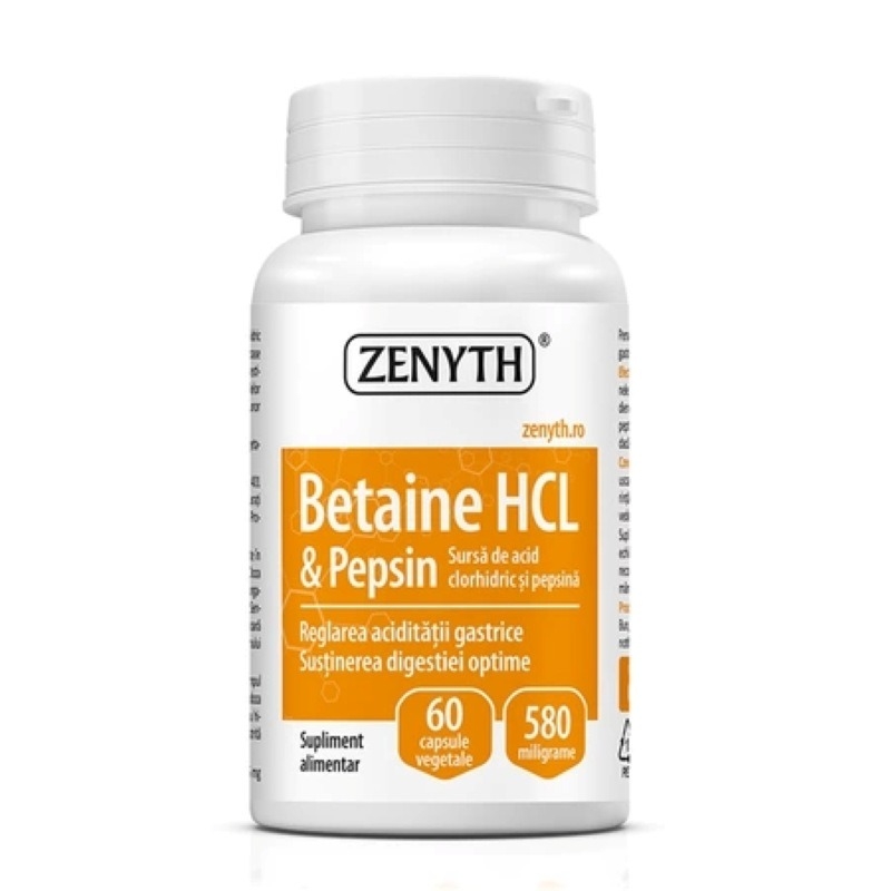 Betaine HCL si Pepsin, 60 capsule, Zenyth Betaine HCL si Pepsin, 60 capsule, Zenyth