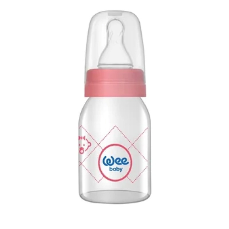 Biberon din sticla cu tetina din silicon rotunda, 125 ml, Wee Baby
