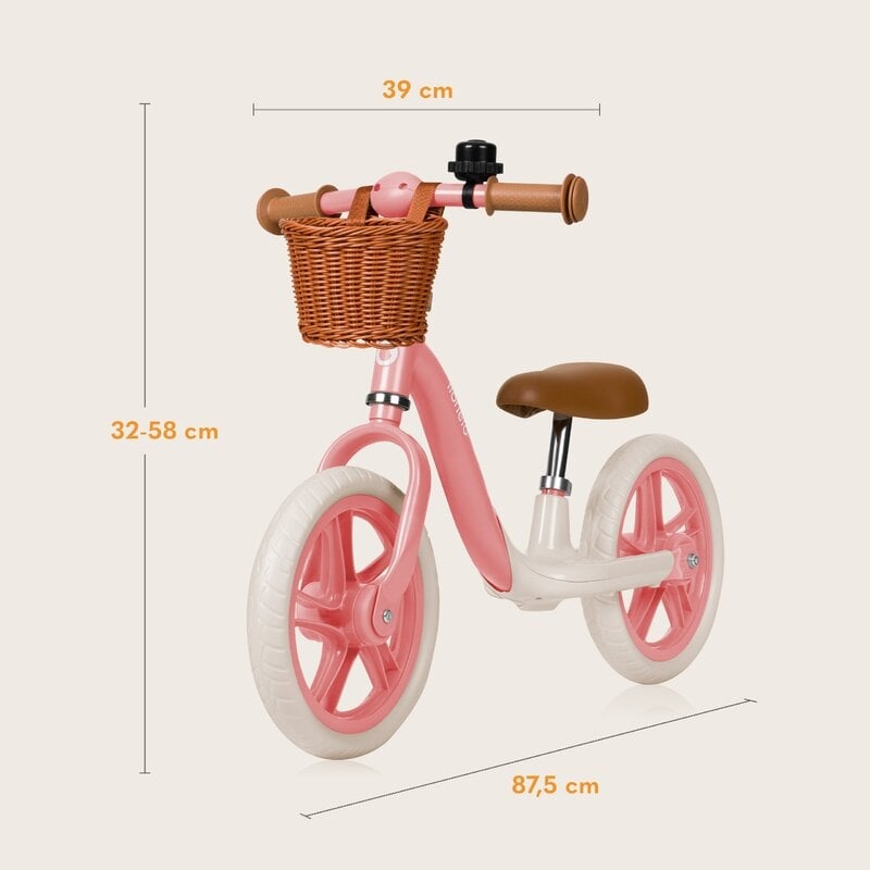 Bicicleta fara pedale, Lionelo, Alex Plus, Usoara, Cu ghidon si sa reglabile, Include cos depozitare si sonerie, Din otel, Cu roti din spuma EVA, 12 inch, Pink Rose Bicicleta fara pedale, Lionelo, Alex Plus, Usoara, Cu ghidon si sa reglabile, Include cos depozitare si sonerie, Din otel, Cu roti din spuma EVA, 12 inch, Pink Rose