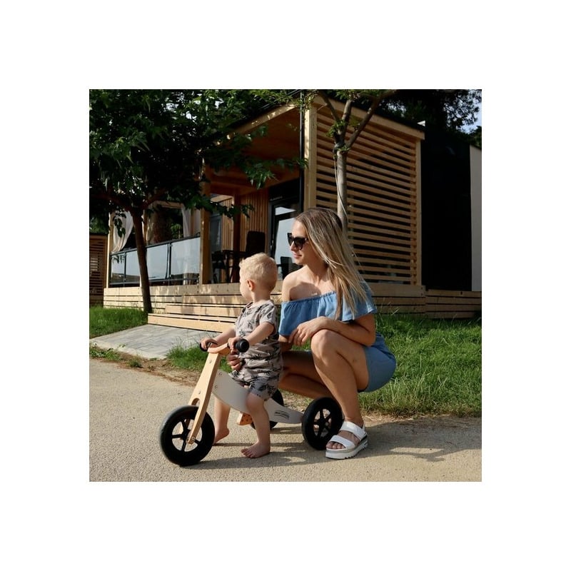 Bicicleta/tricicleta fara pedale din lemn, 2 in 1, Functie de bicicleta echilibru, Sa reglabila, Manere antiderapante, Roti ajustabile, 18 luni – 3 ani, Free2Move, Brown White