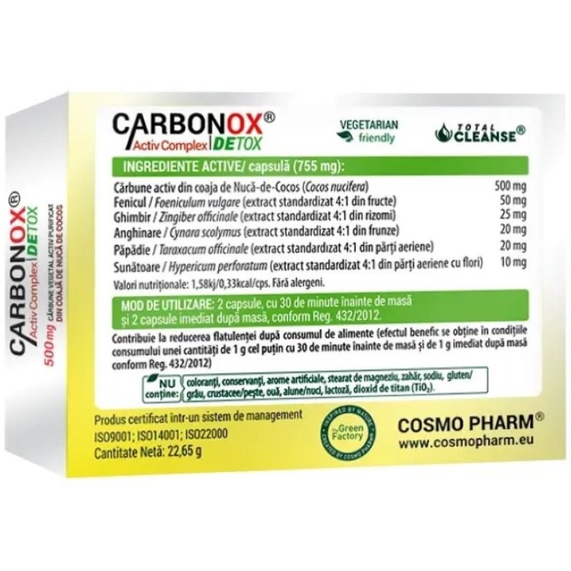Bio Carbonox Activ Complex Detox 500 mg, 30 capsule, Cosmo Pharm Bio Carbonox Activ Complex Detox 500 mg, 30 capsule, Cosmo Pharm