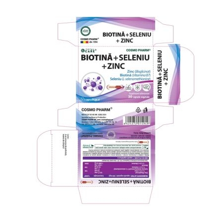 Biotina + Seleniu + Zinc, 30 capsule, Cosmo Pharm Biotina + Seleniu + Zinc, 30 capsule, Cosmo Pharm