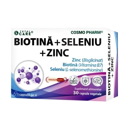 Biotina + Seleniu + Zinc, 30 capsule, Cosmo Pharm Biotina + Seleniu + Zinc, 30 capsule, Cosmo Pharm