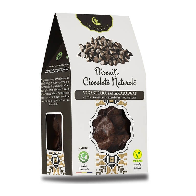 Biscuiti cu ciocolata naturala, 130 g, Hiper Ambrozia Biscuiti cu ciocolata naturala, 130 g, Hiper Ambrozia