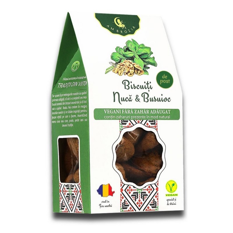 Biscuiti cu nuca si busuioc, 130 g, Hiper Ambrozia Biscuiti cu nuca si busuioc, 130 g, Hiper Ambrozia