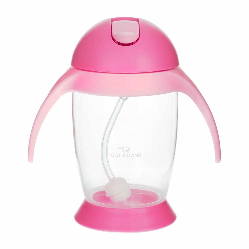 Bocioland - Cana de apa cu pai si manere, 300 ml, 6 luni+, Pink Bocioland - Cana de apa cu pai si manere, 300 ml, 6 luni+, Pink
