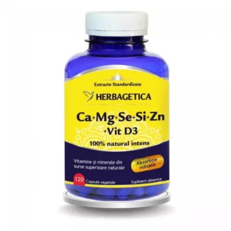 Ca+Mg+Se+Si+Zn Organice cu Vitamina D3, 120 capsule, Herbagetica Ca+Mg+Se+Si+Zn Organice cu Vitamina D3, 120 capsule, Herbagetica
