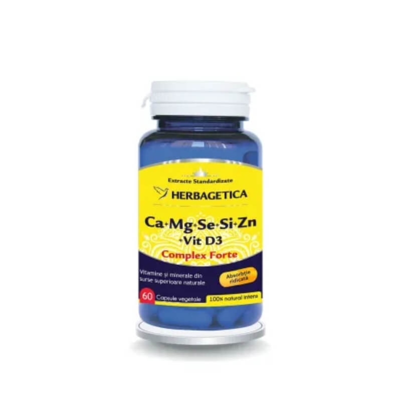 Ca+Mg+Se+Si+Zn Organice cu Vitamina D3, 60 capsule, Herbagetica Ca+Mg+Se+Si+Zn Organice cu Vitamina D3, 60 capsule, Herbagetica