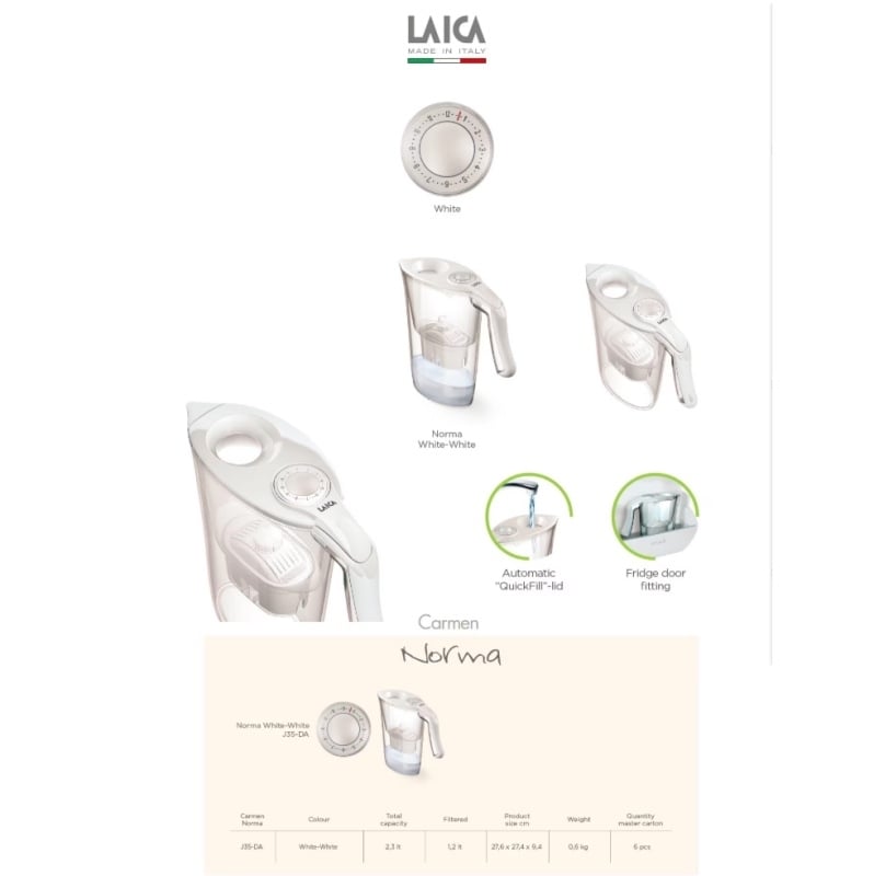 Cana filtranta de apa Norma, 2.3 litri + 3 cartuse filtrante, Laica Cana filtranta de apa Norma, 2.3 litri + 3 cartuse filtrante, Laica