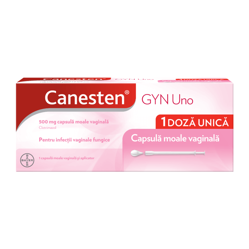 Canesten Gyn Uno, 500 mg, 1 capsula vaginala, Bayer Canesten Gyn Uno, 500 mg, 1 capsula vaginala, Bayer