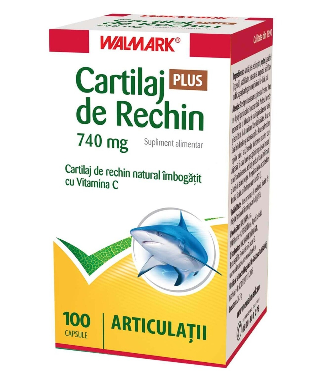 Cartilaj de Rechin Plus 740 mg cu vitamina C, 100 capsule, Walmark Cartilaj de Rechin Plus 740 mg cu vitamina C, 100 capsule, Walmark