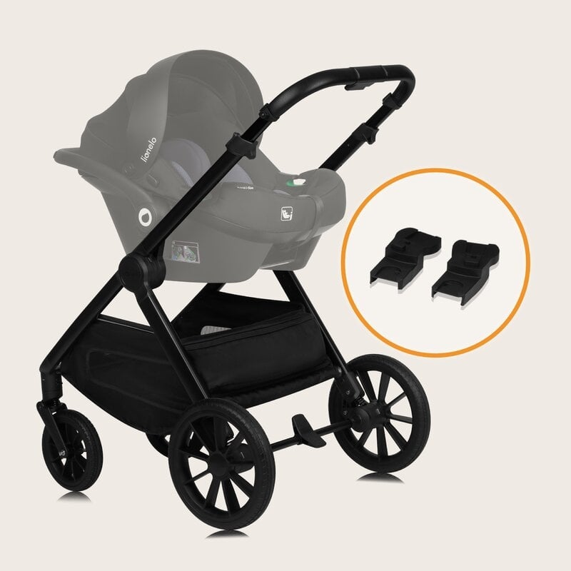 Carucior 2 in 1, Lionelo, Layla, Pana la 22 kg, Cadru aluminiu, Cu landou intarit si salteluta din spuma AirDots, Reversibil, Cu ventilatie 3D, Cu accesorii, EN1888-1, EN1888-2, EN1466, Negru
