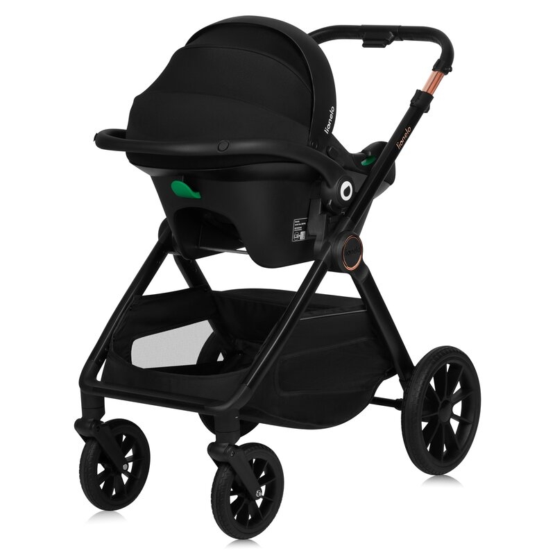 Carucior 3 in 1, Lionelo, Layla, Pana la 22 kg, Cadru aluminiu, Cu landou intarit si salteluta din spuma AirDots, Scoica auto, Reversibil, Cu ventilatie 3D, Cu accesorii, EN1888-1, EN1888-2, EN1466, Verde