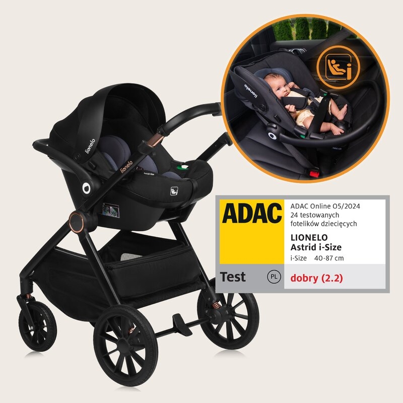 Carucior 3 in 1, Lionelo, Layla, Pana la 22 kg, Cadru aluminiu, Cu landou intarit si salteluta din spuma AirDots, Scoica auto, Reversibil, Cu ventilatie 3D, Cu accesorii, EN1888-1, EN1888-2, EN1466, Verde