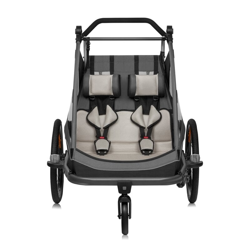 Carucior si remorca de bicicleta, Lionelo, Cama, Multifunctional, Pentru 1 sau 2 copii, Cu sistem de absorbtie a socurilor SIQ, Geamuri cu protectie solara, Gri
