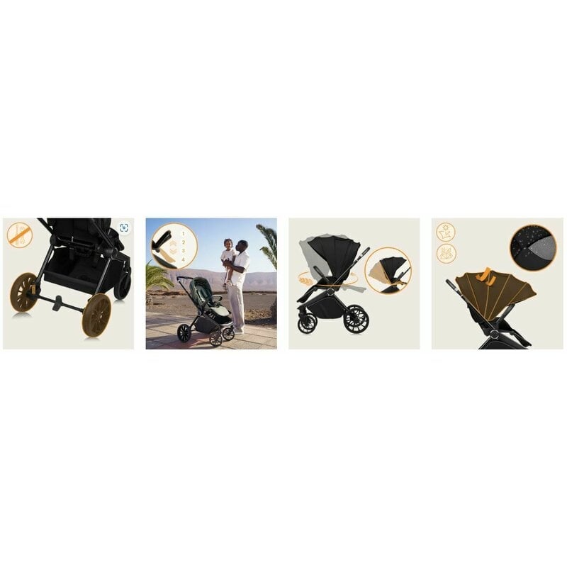 Carucior sport, Lionelo, Mika Plus, Cadru din aluminiu, Cu maner reversibil, Copertina XXL, Spatar reglabil in 3 pozitii, Cu accesorii, Pana la 22 kg, 6-48 luni; EN1888-1, EN1888-2 EN1466, Negru