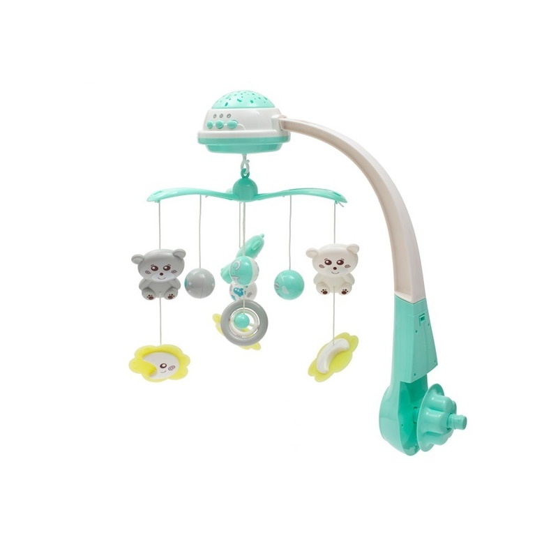 Carusel muzical pentru patut bebelusi, Cu proiectii, Cu melodii si sunete ale naturii, Cu 10 jucarii si ceas de jucarie pe suport, Baby Mix, Mint Carusel muzical pentru patut bebelusi, Cu proiectii, Cu melodii si sunete ale naturii, Cu 10 jucarii si ceas de jucarie pe suport, Baby Mix, Mint