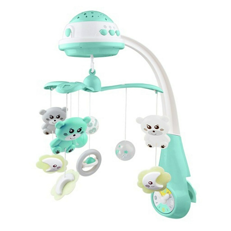 Carusel muzical pentru patut bebelusi, Cu proiectii, Cu melodii si sunete ale naturii, Cu 10 jucarii si ceas de jucarie pe suport, Baby Mix, Mint Carusel muzical pentru patut bebelusi, Cu proiectii, Cu melodii si sunete ale naturii, Cu 10 jucarii si ceas de jucarie pe suport, Baby Mix, Mint