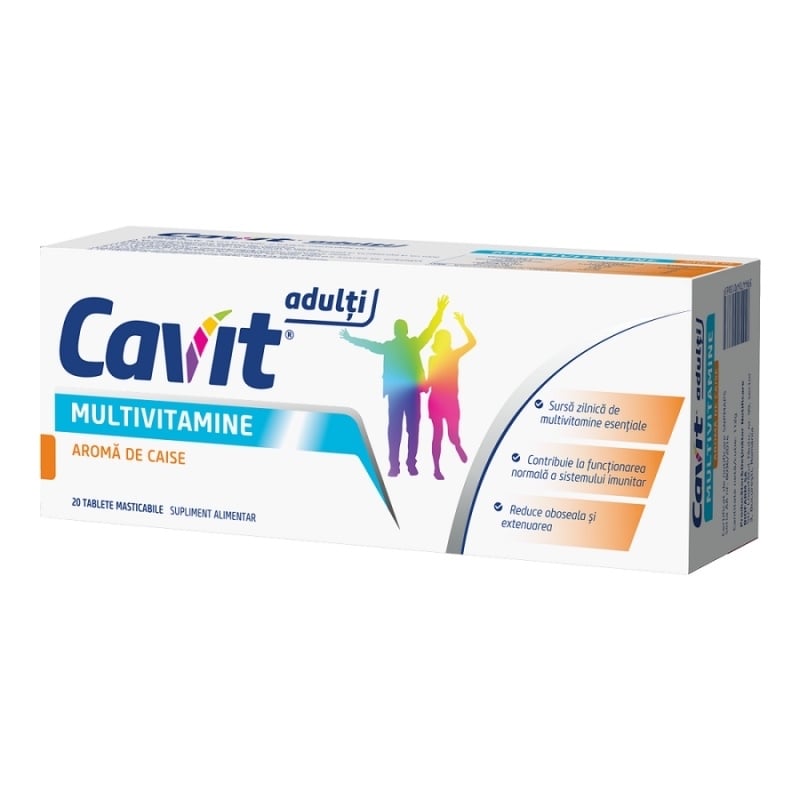 Multivitamine pentru adulti aroma de caise Cavit, 20 comprimate masticabile, Biofarm Multivitamine pentru adulti aroma de caise Cavit, 20 comprimate masticabile, Biofarm