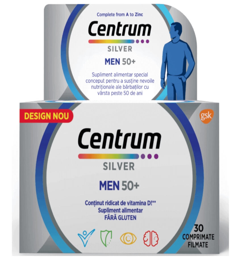 Centrum Silver 50+ pentru barbati, 30 comprimate, GSK (Haleon) Centrum Silver 50+ pentru barbati, 30 comprimate, GSK (Haleon)